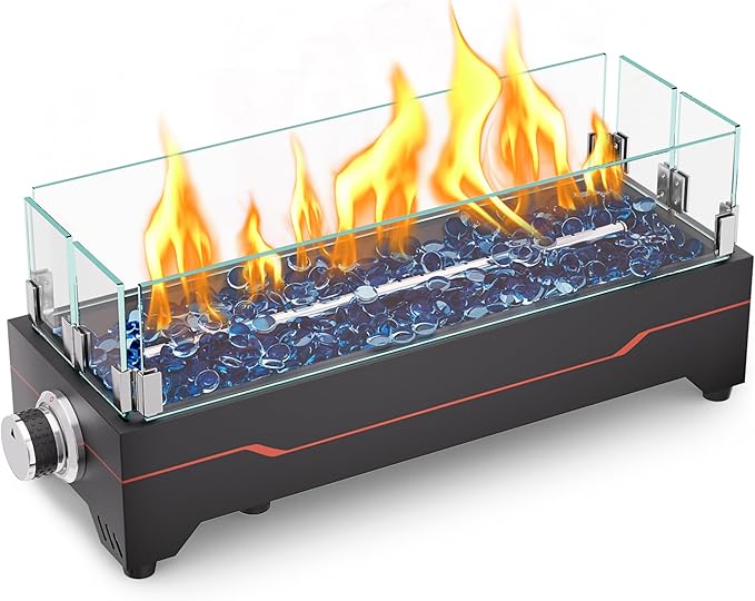 GRISUN Tabletop Fire Pit20 Inch Propane Fire Pit Table40000 BTU Table Top Firepit with Glass Wind GuardStainless Steel BurnerFire GlassPortable Propane fire Pit for Patio Camping Backyard &amp