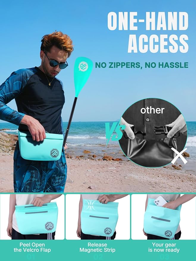 niphean IPX7 Waterproof Fanny Pack with Magnetic One-Hand Closure Durable Waterproof Dry Bag for Kayaking Paddle Boarding Beach Cruise Essentials 2.5L Phone Pouch Dry Bags for Men Women Mint