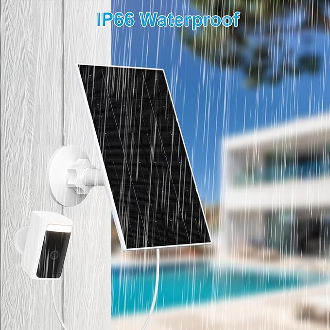 4W Solar Panel for WYZE Camera USB-C &amp Micro USB Adapter 9.8ft Cable IP66 Waterproof 360° Mount Compatible with WYZE Battery Cam Pro Outdoor Cam V1/V2 (1 Pack)