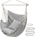 SONGMICS Hammock Chair Load Capacity 500 lb Hanging Chair with 2 Cushions Large Hammock Swing with Chain and Pocket for Indoor Outdoor Living Room Bedroom Dove Gray UGDC197G01