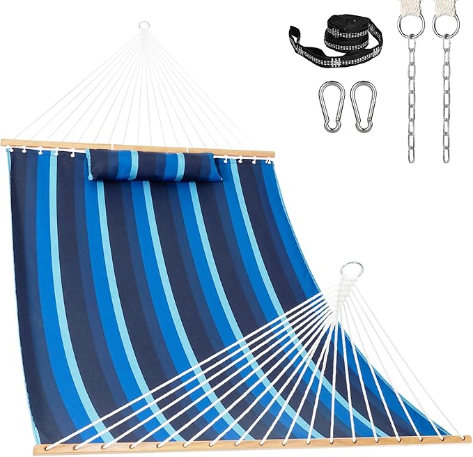 Lazy Daze Hammocks 12 FT Sunbrella Fabric Hammock not Fading with Spreader Bars and Free Pillow Fits for 2 Persons All Weather and Fade Resistant for Patio Yard 450 lbs Capacity Gateway Indigo