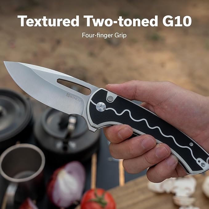 SENCUT Squiggy Pocket Knife Camping Folding Knife with 3.89'' 9Cr18MoV Blade &amp G10 Handle Reversible Clip for EDC Hiking S24082A-1 (White/Black)