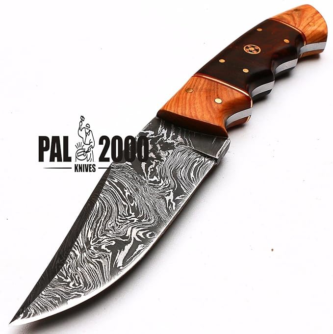 PAL 2000 KNIVES Custom Handmade Damascus Steel 10.4 Inches Skinner Knife - Wood Handle with Sheath 8998