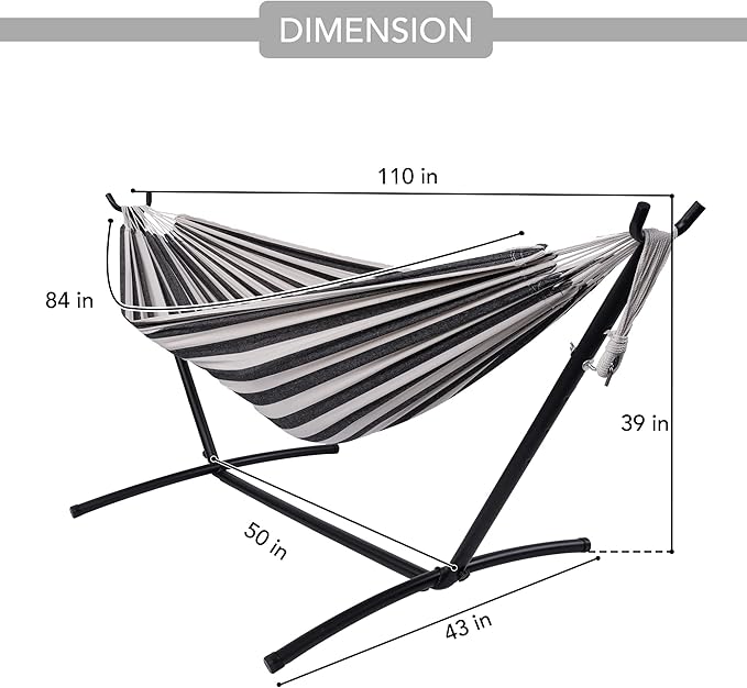 Prime Garden Hammock with Stand for Outside Heavy Duty Space Saving Steel Stand with 450 lb CapacityDouble Hammock with Portable Carrying Bag Hamacas para Adultos for Outdoors Patio Garden Yard