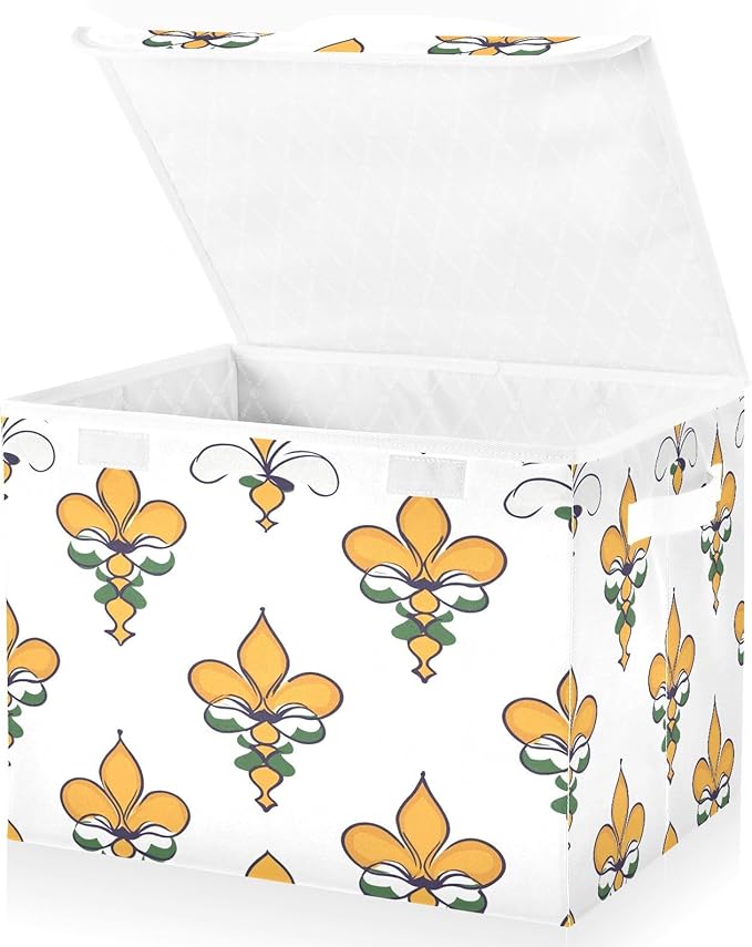 Christmas Storage Baskets with Lids Mardi Gras Design Collapsible Bins Stackable Fabric Linen Baskets Closet Organizer Container 16.5x12.6x11.8