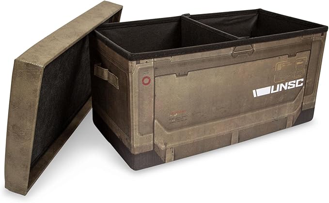 Ukonic HALO Ammo Crate Collapsible Storage Bin Chest with Lid | Fabric Basket Container with Handles Cubby Cube Closet Organizer | Video Game Gifts And Collectibles | 24 x 12 Inches