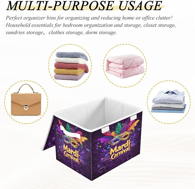 Carnival Background Fabric Storage Bins with Lids and HandleFoldable Storage Bins with LidsCloset Organizers for Clothes Storage Room Organization Office Storage Chest Organizer
