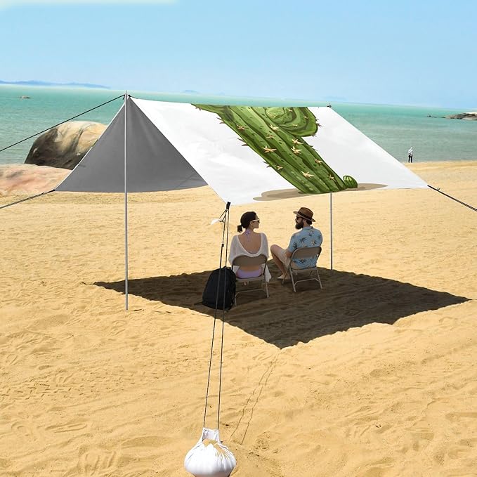 ALAZA Cactus Cartoon Isolated on White Beach Tent Sun Shelter Portable Canopy Sunshade for Outdoor Camping Picnics Backyard Fun 10x9 ft