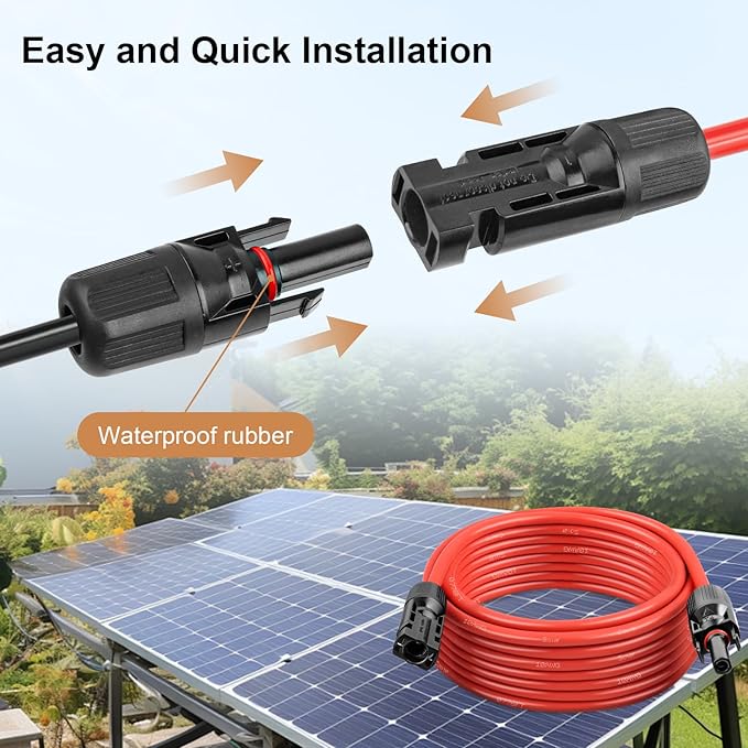 MOOKEERF Solar Panel Extension Cable - 10AWG 10FT Solar Wire with Female &amp Male Waterproof Connector PV Wire for RV Photovoltaic Systems Home Boat Solar Panels Car(10 feet Red + 10 feet Black