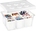 loobuu Plastic Storage Bins with Lids Art Craft Supply Organizer Box with Brush Pot Multipurpose Stackable Storage Containers for Organizing Tool Craft CrayonSewing(White)