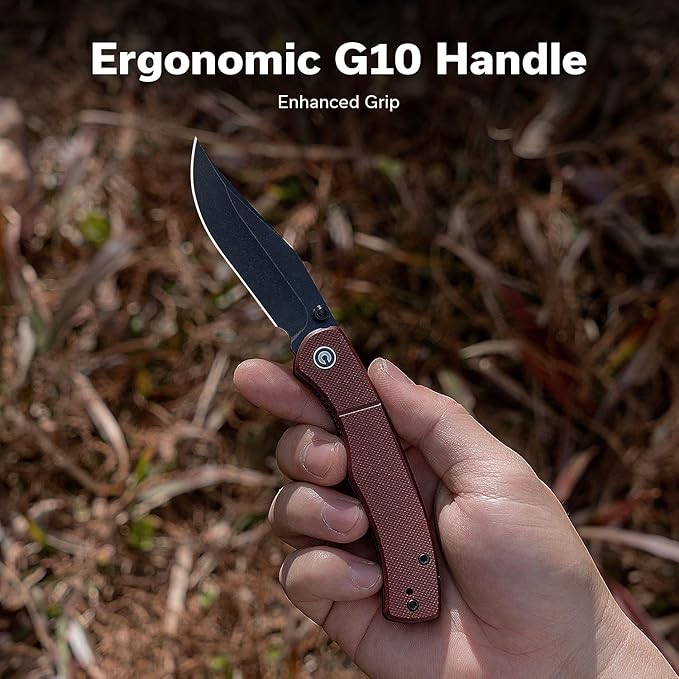 CIVIVI Clingman EDC Pocket Folding Knife with Titanium Reversible Clip 2.99 Nitro-V Blade G10 Handle Liner Lock Knife Gift for Men Women C23065-2 (Burgundy)