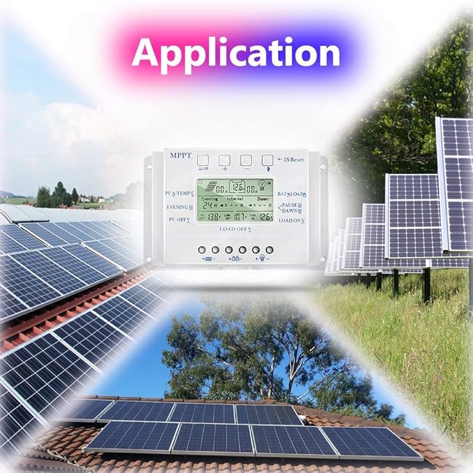 40A Solar Charge Controller 40 amp Solar Panel Regulator with Load Timer 12V 24V Auto with LCD Display USB 5V 1500mA and Usd for Control Landscape Lights and Water Features