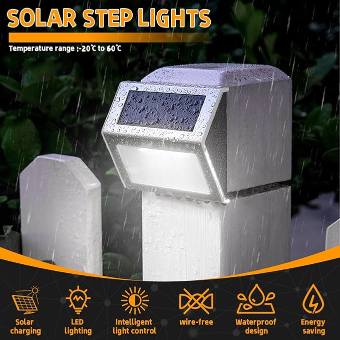 12 Pack Solar Step Lights for Outside Solar Stair Lights Waterproof IP 65 Led Outdoor Deck LightsCool White Lights