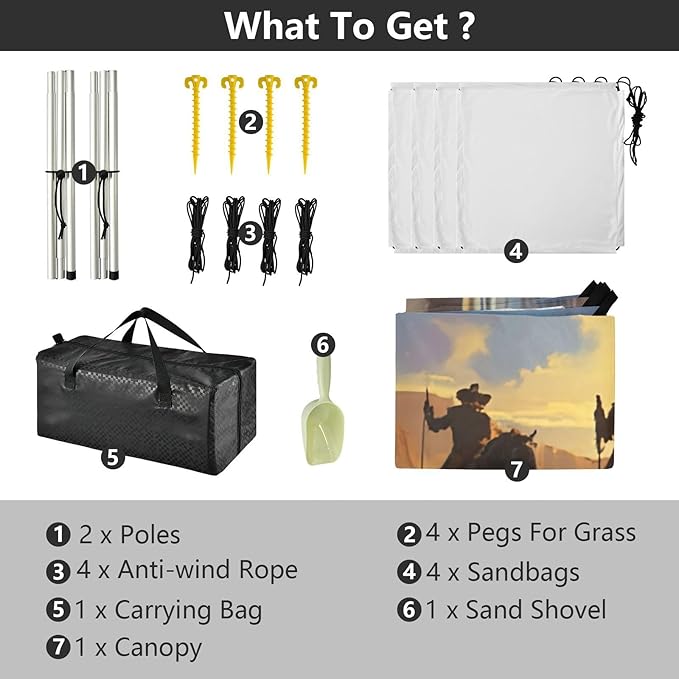Beach Canopy with Windproof Ropes &amp Sandbags Beach Tent Sun Shade Sun Shelter for Camping Trips Fishing Backyard Fun or Picnics Cowboy