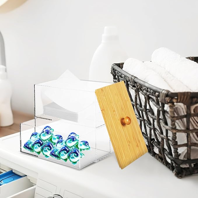 SOLUSTRE Laundry Pod Container Drawer with Lid Acrylic and Cover 1-Drawer Storage Box 175X115X165Mm for Laundry Room Organization and Dryer Sheet Storage