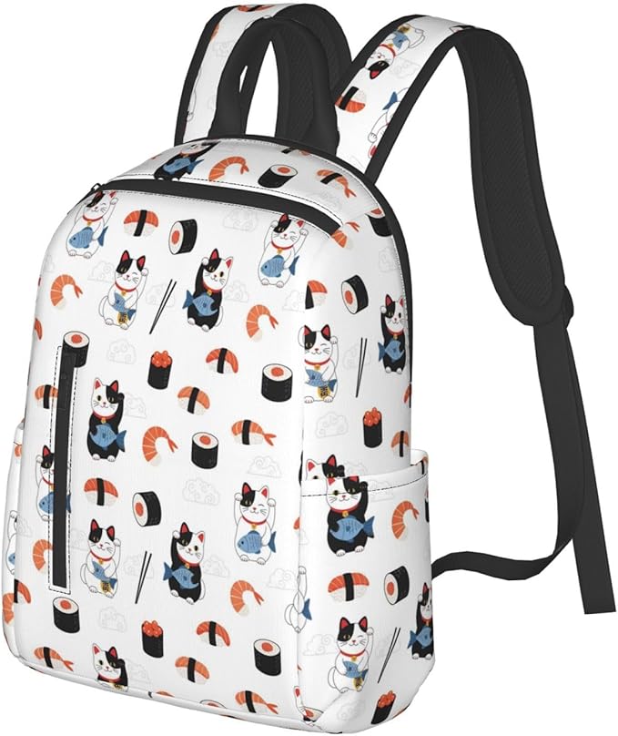 Travel Laptop Backpack Business Anti Theft Japanese sushi and lucky cat Durable Backpack College Computer Bag Gifts for Men &amp Women