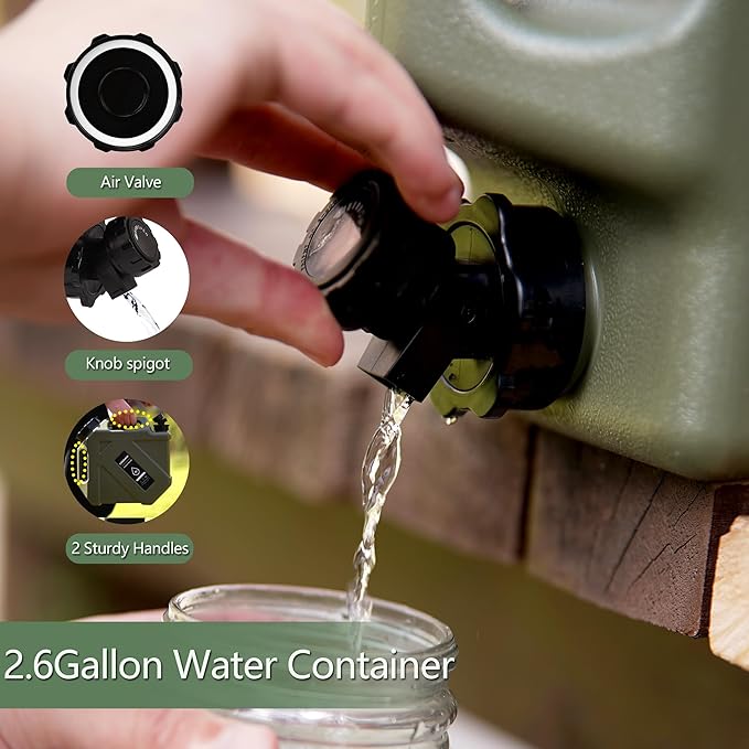 3.2 Gallon/5 Gallon Water Containers with Spigot BPA Free Water Jug Military Green Water Tank Multifunction Water Storage Containers for Camping Outdoor HikingEmergency Stroage