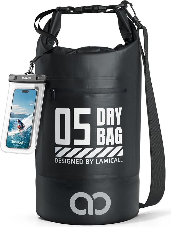 Lamicall 30L &amp 5L Dry Bag Waterproof Backpack - [Zippered Pocket] Roll Top Waterproof Bag Blueish Gray &amp Black
