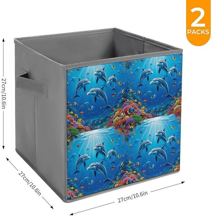 Foldable Storage Box with Handles Dolphin Underwater World Durable Collapsible Cube Bin for Organizing Toys Books Clothes Versatile Home &amp Office Solution