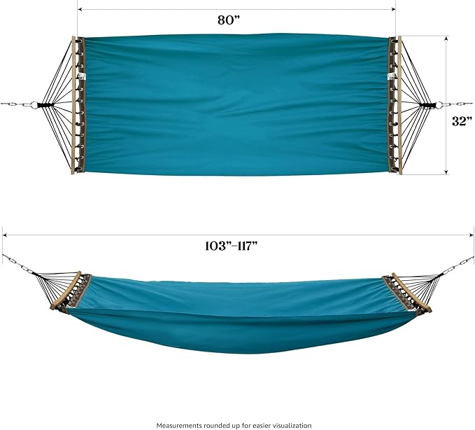 Tranquillo Double Hammock 2 Persons Cotton Canvas 600 lbs Portable Camping Hammock with Solid Wood Spreader Bar Hammock for Camping Portable Relaxation Gear for Camping Patio Garden Blue
