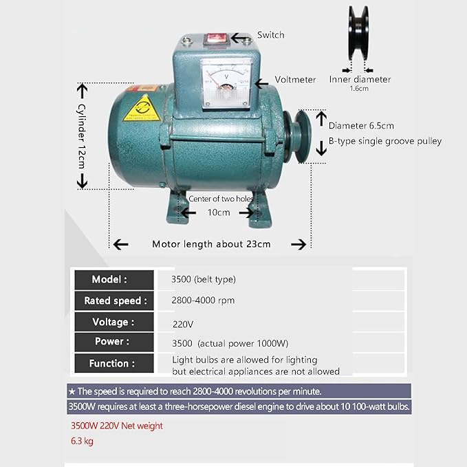 3500W 220V Permanent Magnet Generator Brushless Belt-Driven Lighting Generator With Pure Copper Coil For Gasoline Or Diesel Engine Home Backup Use