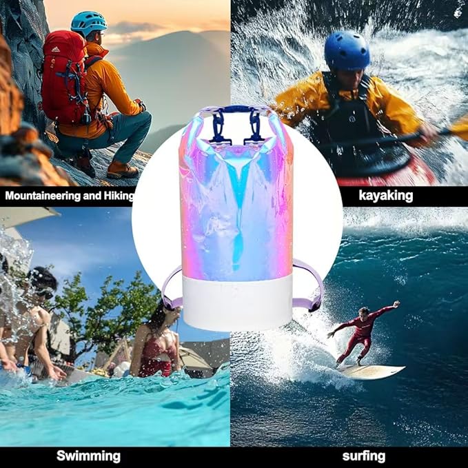 10L PVC Holographic Waterproof Dry Bag Double Shoulder Strap Beach Swimming Backpack Crossbody Waterproof Bucket Bag for Kayaking Boating and Outdoor Sports (10L)