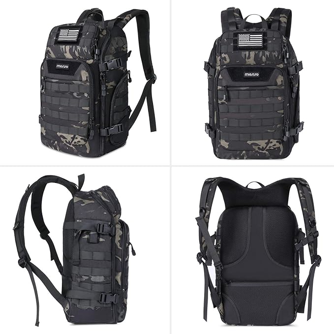 MOSISO 30L Tactical Backpack Military Daypack 3 Day Assault Rucksack Outdoor Hiking Hunting Fishing Camping Training Shoulder Bag with USA Flag Patch &amp USB Charging Port Night Camouflage