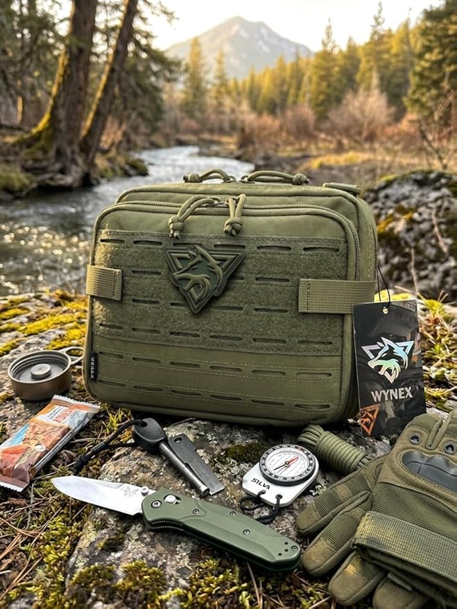 WYNEX Tactical Molle Admin Pouch of Laser Cut Design Utility Pouches Molle Attachment Military Medical EMT Organizer with Map Pocket EDC EMT Pack IFAK Tool Holder Universal U.S.A Patch Included