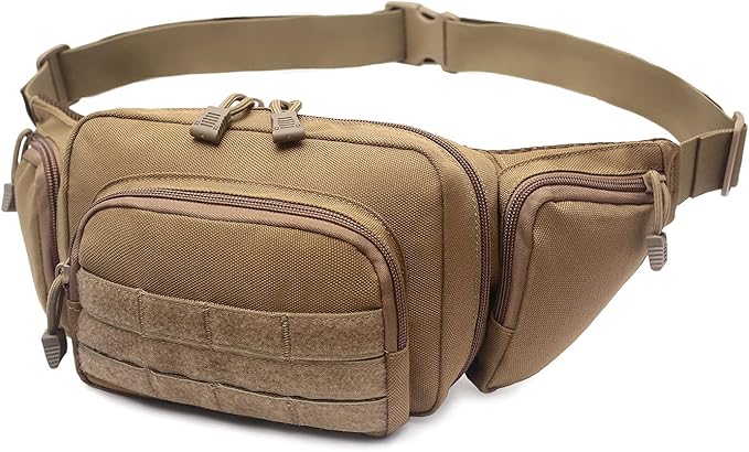 Concealed Pistol Bag Multipurpose Nylon Tactical Handgun Case Fanny Pack Waist Bag Bumbag Chest Pack with Molle Webbing Loop (Mud)