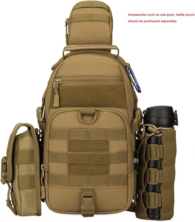 Tactical EDC Sling Bag Military Shoulder Backpack for Men Women Molle Chest Assault Pack Outdoor Crossbody Daypack (Brown)