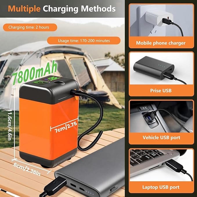 Camp Shower Pump 7800mAh Rechargeable Mobile Shower 3 Spray Modes Camping Portable Shower for Outdoor Camping Travel Watering Plants