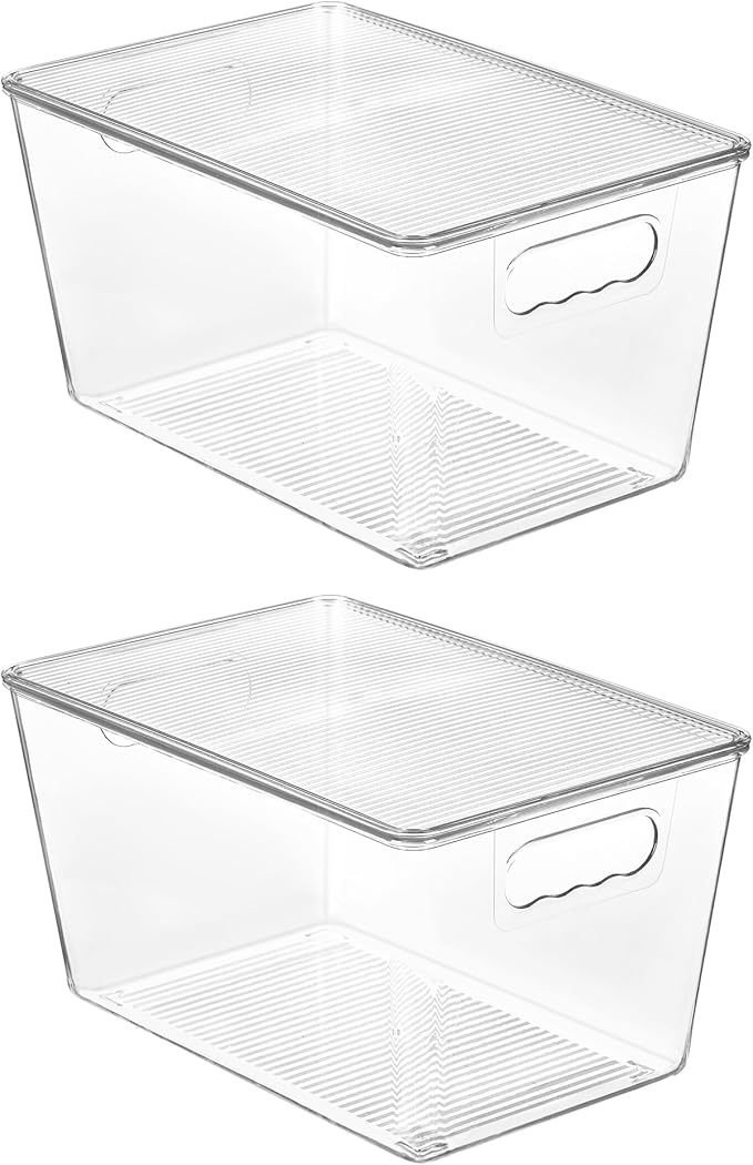 Vtopmart 2 Pack Clear Stackable Storage Bins with Lids Large Plastic Containers with Handle for Pantry Organizer and StoragePerfect for BathroomCabinetKitchenFridgeCloset Organization