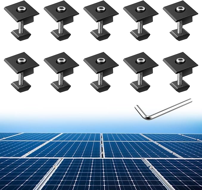 Anbte 10pcs Solar Panels Centre Clamps Aluminium T-Shaped Mid Clamps 30mm/35mm Solar Panel Mounting Brackets Solar Mounting Rail Connector for Metal Roof Tin Roof Flat Roof Sheet Roof Black
