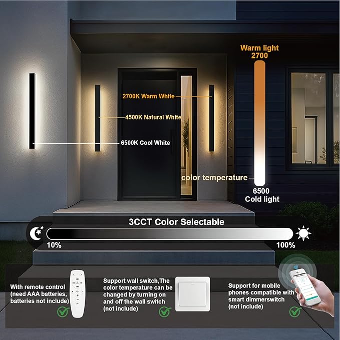 39 Inch Modern Outdoor Wall Lights 2700-6500K Dimmable Outdoor Wall Sconce with Remote Control IP65 Waterproof LED Long Exterior Linear Wall Light for House Garage(2 Pack)
