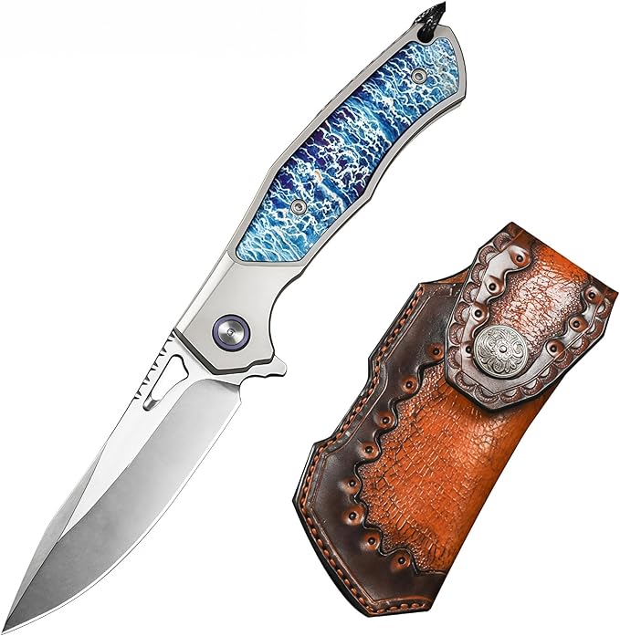 Pocket Knife Hunting Knives &amp Tools Knifes Titanium Alloy Handle Vegetable Tanned Leather Sheath Folding Knife Outdoor Knife for Self Defense