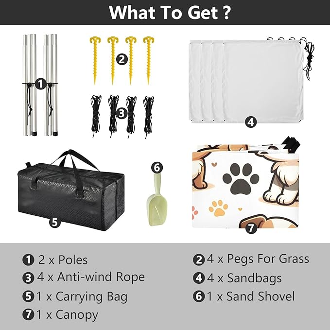 ALAZA Dog Puppy Paw Prints Beach Tent Sun Shelter UPF50+ Protection Beach Shade Canopy w/ 4 Sandbags for Outdoor Camping Fishing Backyard Fun Picnic 10x9 ft