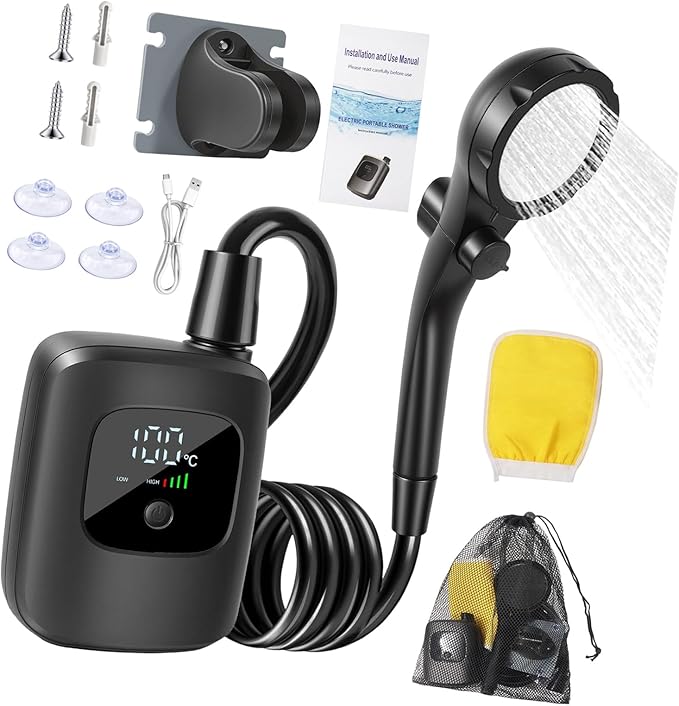 Travel Shower Equipment with Easy Setup for Backpacking Compact Travel Gear with Heat ABS Unit with Water Saving
