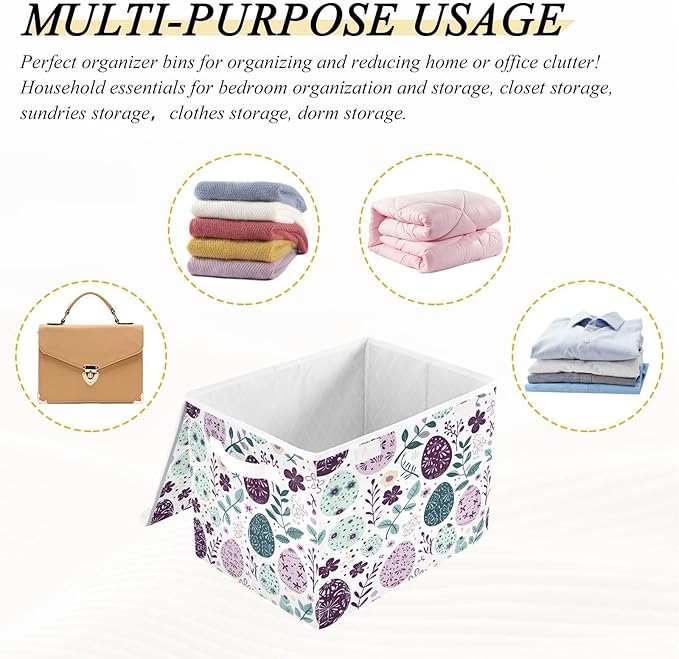 Christmas Storage Baskets with Lids Violet Eggs Collapsible Bins Stackable Fabric Linen Baskets Closet Organizer Container 16.5x12.6x11.8