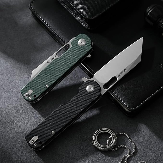Ganzo G770-GR EDC Folding Pocket Knife Razor Sharp D2 Stainless Steel Blade G10 Handle with Clip Outdoor Foldable Not Automatic Knife Hunting Fishing Hiking Gear Best Gift for Men (Green)
