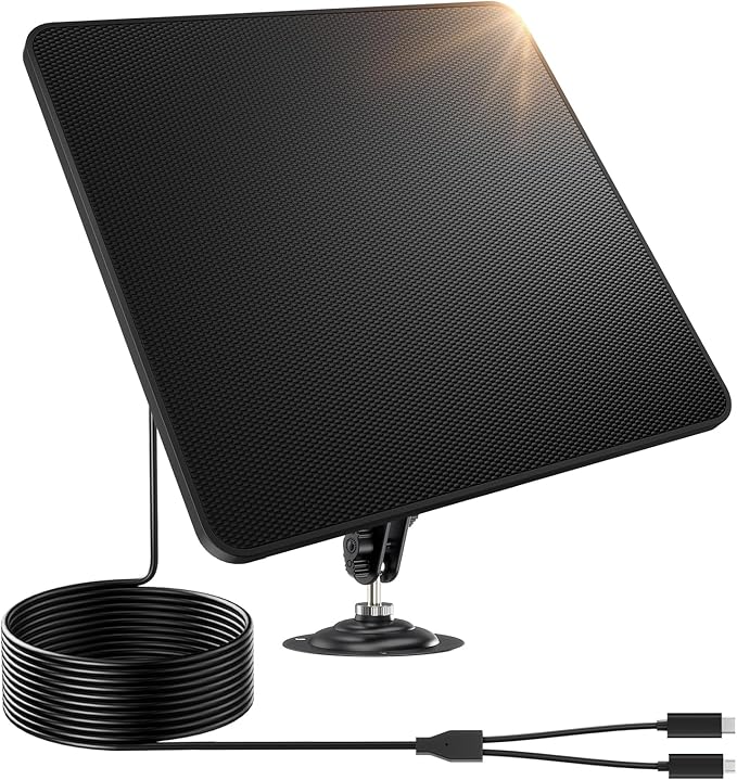 KJK 6W Solar Panel for Security Cameras – Solar Battery Charger with Micro USB &amp USB-C IP67 Waterproof with 360° Adjustable Mount
