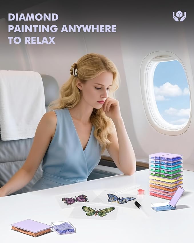 CATEARED Trabricks 2-in-1 Stackable Diamond Art Trays With Lids Diamond Art Storage Craft and Bead Storage Organizer &amp Line-Up Box Package (Clear Purple 30 piece Tray Kit)