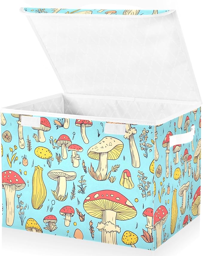 Storage Cube with Lid Anime Mushroom Print 16.5×12.6×11.8 IN Collapsible Large Capacity Foldable Storage Basket Bin Organizer