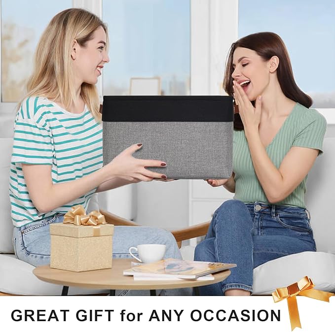 Storage Bins Large Fabric Storage Baskets for Shelves 3 Pack Decorative Linen Closet Baskets with Handles for Organizing Shelf Clothes Home Office 15x11x9.5Inches (Grey&ampBlack)