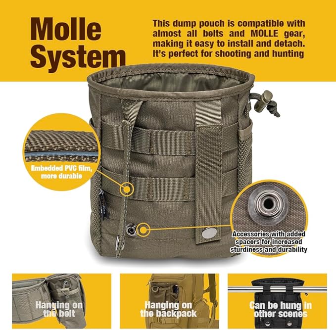 TSPRO MOLLE Tactical Dump Pouch with Adjustable Drawstring Closure for Magazines Ammo Tactical Vests &amp Duty Belts