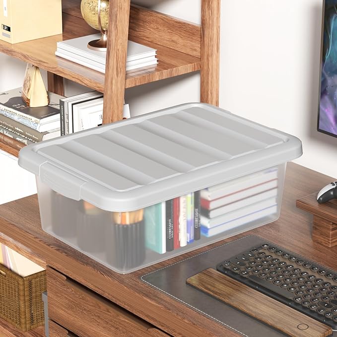 14 L 2 Pack Plastic Storage Bins with Lids Clear Latch Storage Box Stackable Organization Containers