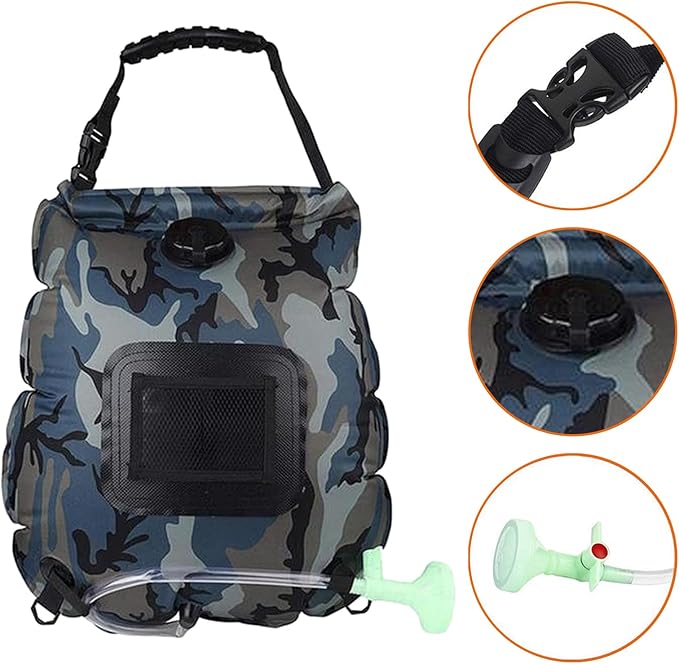 ALI2 Solar Shower Bag 5 Gal/20L Solar Heating Camping Shower Bag with Removable Hose&ampOn-Off Switchable Shower Head for Camping Traveling Hiking Beach Swimming