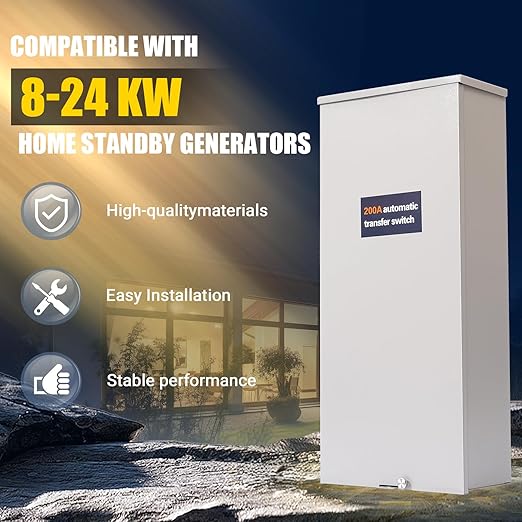 200 Amp Automatic Transfer Switch w/Power Management Replacement for Generac RXSW200A3 NEMA 3R Aluminum Enclosure for Indoor and Outdoor Use Compatible with Evolution or Nexus Generator Controllers
