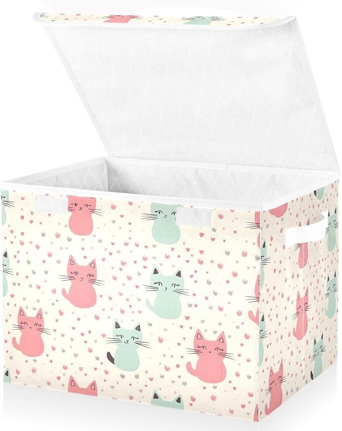 Storage Cube with Lid Cute Cat Print 16.5×12.6×11.8 IN 1 Pack Collapsible Large Capacity Foldable Storage Basket Bin Organizer
