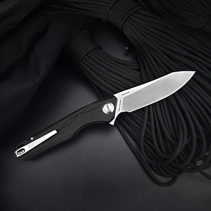 Harnds Harvest Pocket knife with 14C28N Steel Folding Knife with G10 Handle for Camping Hunting Surviral