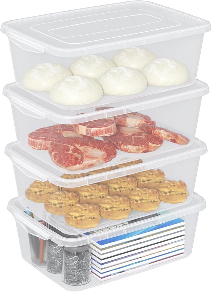 Ramddy 4 Packs 14 Quart Clear Latching Box Plastic Storage Bin with Lid